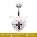 American Flag Heart Multi Gems 316L Surgical Steel Navel belly bar